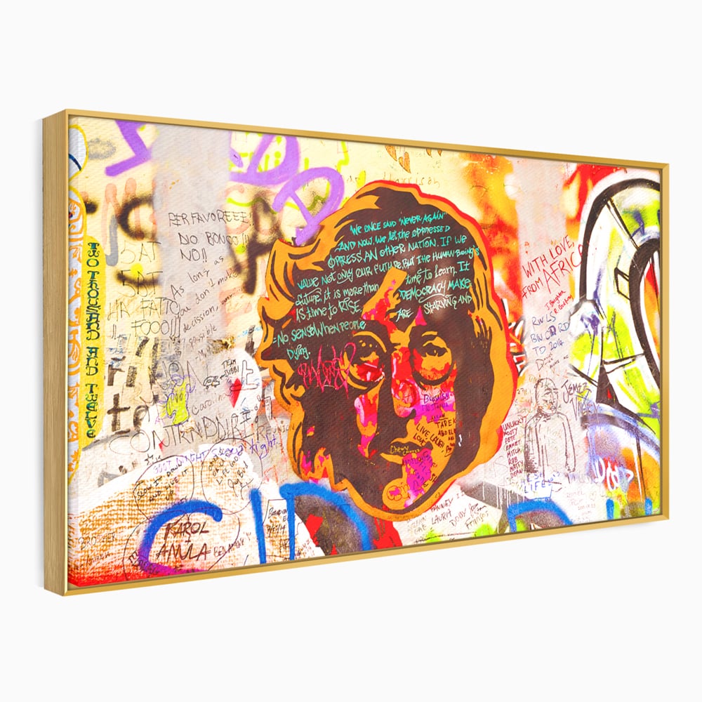 Tablou canvas cu tablou canvas cu john lennon si graffiti, in rama de aluminiu auriu